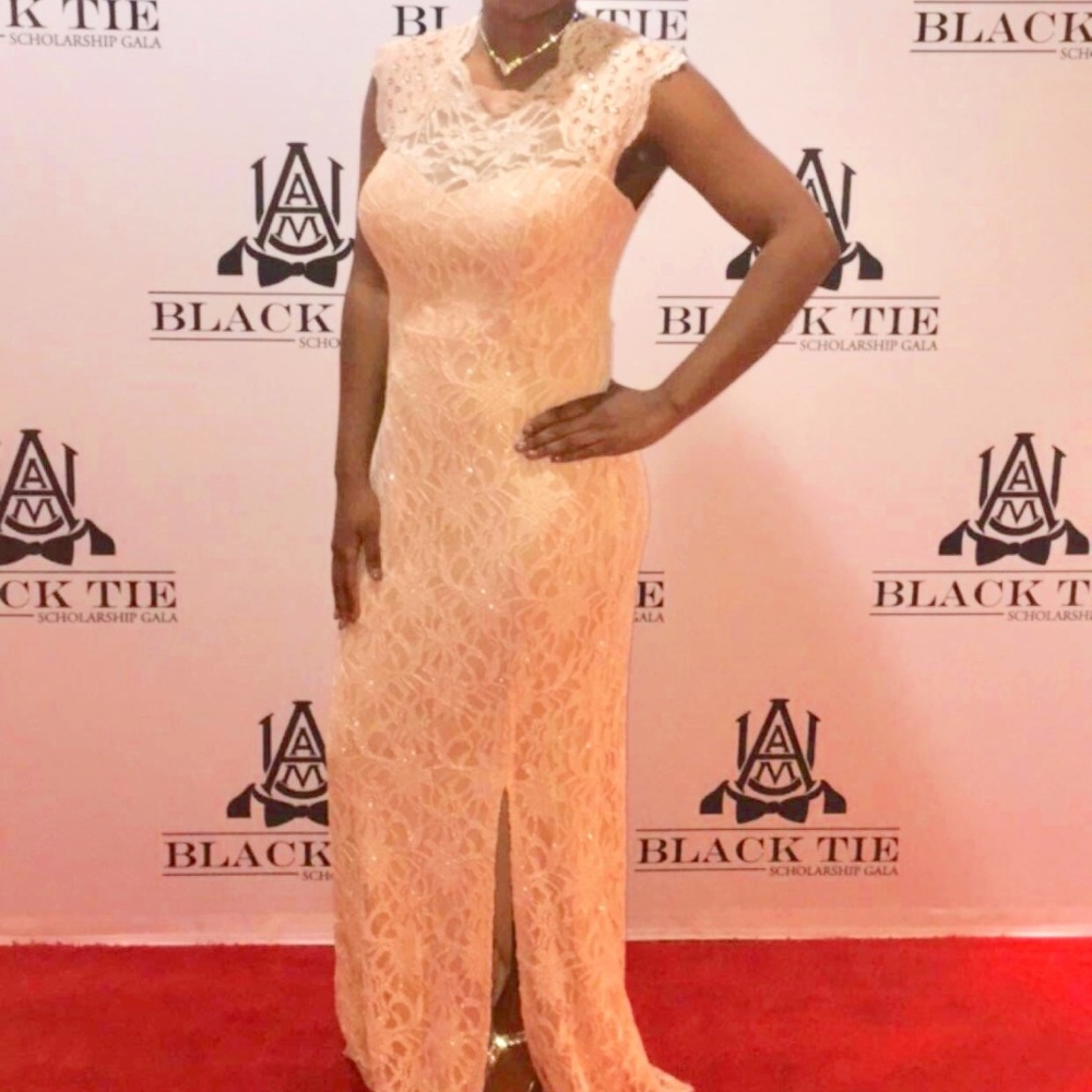 Pink Formal Dress w/ Sequins In Chest Area and Open Slit!